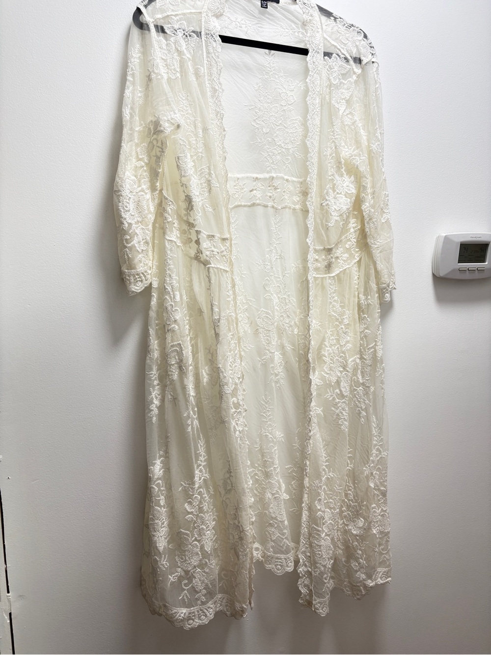 Hers & Mine Ivory Lace Sheer Maxi robe house coat